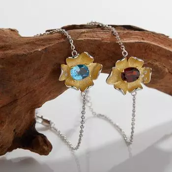 Легкий роскошный дизайн с браслетом из натурального топаза и граната из стерлингового серебра S925, инкрустированным красочным браслетом из цветов сокровищ 16cm