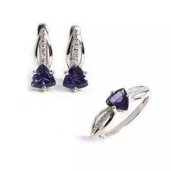 Легкий роскошный драгоценный натуральный иолит кольцо серьги комплект ювелирных изделий из стерлингового серебра 925 пробы для женщин наряд на годовщину и банкет US RING SIZE:6# синий