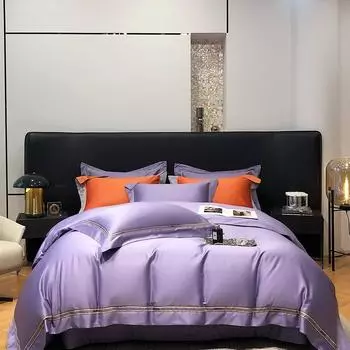 Легкий роскошный комплект из четырех предметов из длинноволокнистого хлопка 140S с вышивкой, простой однотонный комплект из четырех предметов из чистого хлопка, пододеяльник 1.5m bed sheet 4pcs