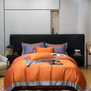 Легкий роскошный комплект из четырех предметов из длинноволокнистого хлопка контрастного цвета плотностью 140, простой однотонный комплект из четырех предметов с вышивкой, чистый хлопок 1.5m bed sheet 4pcs