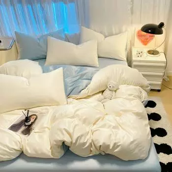 Легкий роскошный комплект из четырех предметов из ледяного шелка для летнего общежития, однотонный простой комплект из трех предметов, простыни, постельное белье 1.2m bed