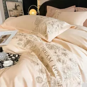 Легкий роскошный комплект из четырех предметов из чистого хлопка высшего качества, пододеяльник с вышивкой в виде сердца и цветка для девочки, утолщенный, весь хлопок 1.5m four piece set