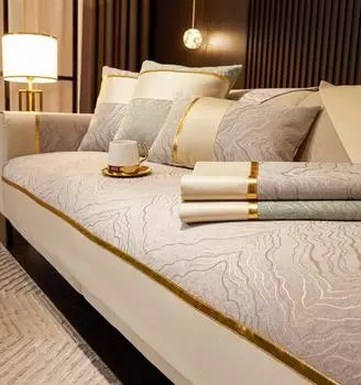 Легкий роскошный коврик для дивана из синели, четырехсезонная универсальная противоскользящая подушка для сиденья, скандинавский минималистичный чехол для дивана из цельного дерева с тканью полного покрытия 70*70CM