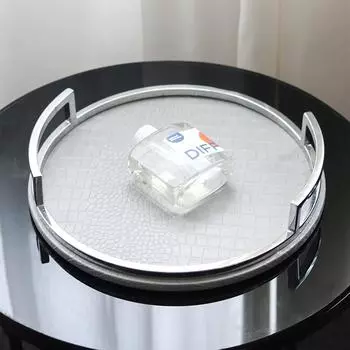 Легкий роскошный кожаный металлический круглый поднос с высокой ручкой, украшения для модельной комнаты, офиса продаж, гостевого дома, кабинета, дизайнерских аксессуаров Crocodile pattern round tray - light gray M101698