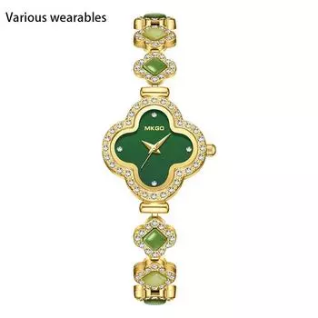 Легкий роскошный модный ретро-браслет с четырьмя листами клевера, высококачественные ювелирные изделия с бриллиантами для женщин, водонепроницаемые часы из нефрита Хотан