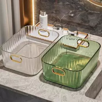 Легкий роскошный настольный ящик для хранения, прозрачный ящик для хранения косметики, туалетный столик, маска для лица, средства по уходу за кожей, корзина для мелочей, отделка Medium зелёный/прозрачный