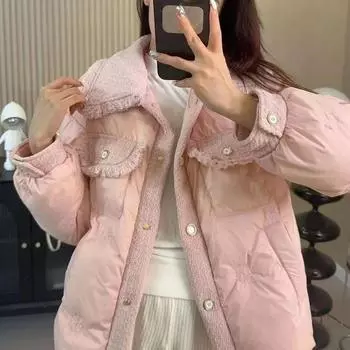 Легкий роскошный небольшой ароматный короткий пуховик для женщин 2024 года, зимняя новая мода, маленький белый пуховик с кукольным воротником для женщин S жёлтый