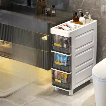 Легкий Роскошный Пластиковый Шкаф для Хранения в Зазоре Кухонный Напольный Многослойный Комбинированный Полка для Ванной Комнаты Защита от Пыли и Брызг
