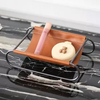 Легкий роскошный поднос для хранения аксессуаров для спальни Модель комнаты Кабинет Гардероб Настольный поднос Кожаный дисплей Украшения Орнаменты Black frame M1003005