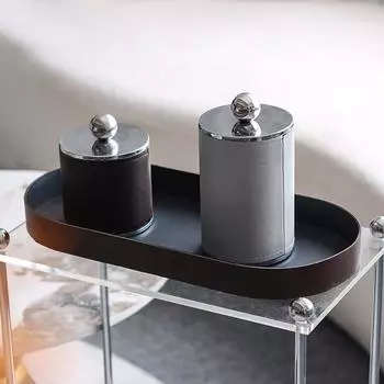 Легкий роскошный поднос для хранения вещей из кожи для входа, высококачественная модель для спальни, поднос для ароматерапии из кожи, французские мягкие украшения, украшения Brown - Oval Tray M10251