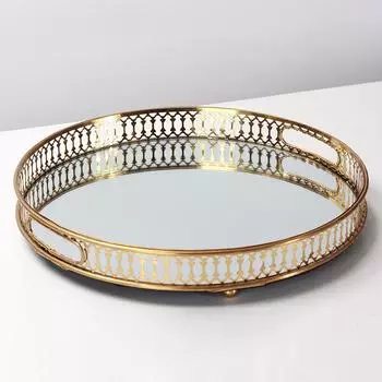 Легкий роскошный полая металлическая рамка поднос украшение зеркало ювелирные изделия парфюм косметика ароматерапия хранение поднос украшение