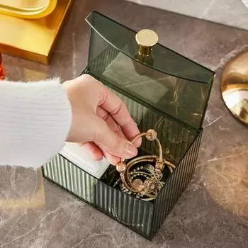 Легкий роскошный ящик для хранения, прозрачная откидная крышка, пыленепроницаемый органайзер с 2 сетками, ватный тампон, помада, аксессуары для снятия макияжа чистый