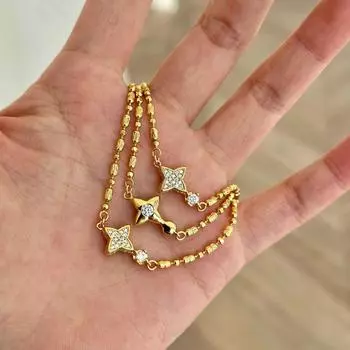 Легкий роскошный ретро-браслет со звездой для двоих, изысканный полностью бриллиантовый двухсторонний телескопический браслет с четырьмя листами клевера для женщин