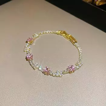 Легкий роскошный розовый браслет из циркония для женщин и девочек, изысканный блестящий браслет, ювелирные изделия, аксессуары, подарки 1pc