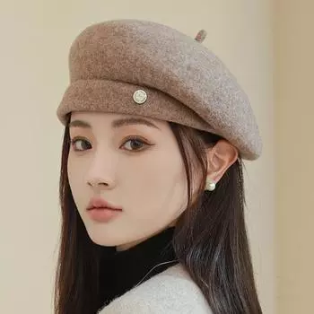 Легкий роскошный шерстяной берет для детей, демонстрирующий их лицо осенью зимой, маленькая модная шляпа художника, ретро-шляпа-бутон One size чёрный