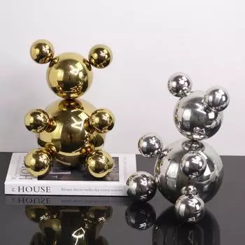 Легкий роскошный стиль креативный нержавеющая сталь металл милый медведь вход украшения дома гостиная тумба для обуви тумба под телевизор украшения