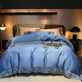 Легкий роскошный стильный комплект из четырех предметов из длинноволокнистого хлопка 100-х годов серии Audrey, пододеяльник из четырех предметов из чистого хлопка 1.5m bed sheet 4pcs