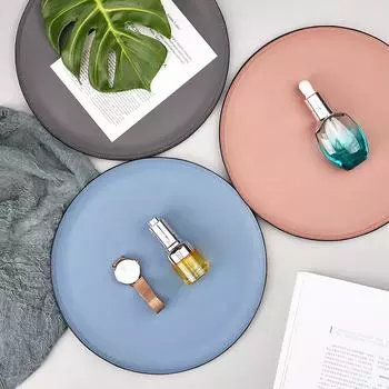 Легкий роскошный стильный кожаный круглый поднос для хранения, скандинавский настольный поднос из нержавеющей стали для ювелирных изделий, косметики, поднос для отделки, поднос для закусок серый