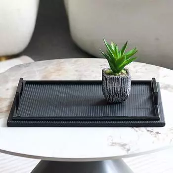 Легкий роскошный стиль прямоугольный металлический кожаный поднос украшения модель комнаты отель гостиная кухня портативный обеденная тарелка украшения Large Black M07792