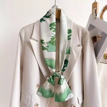 Легкий роскошный темпераментный двухслойный шарф, ремешок для сумки, декоративный костюмный шарф, маленькая длинная повязка на голову, шелковый шарф для женщин с принтом, узкий 145X12cm (slight error)