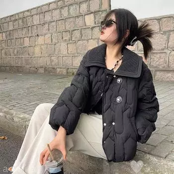 Легкий роскошный трикотажный пуховик с отворотом, женский, короткий, зима 2024, новое белое утиное пуховое кожаное пальто с пряжкой, небольшое утолщенное пальто S хаки