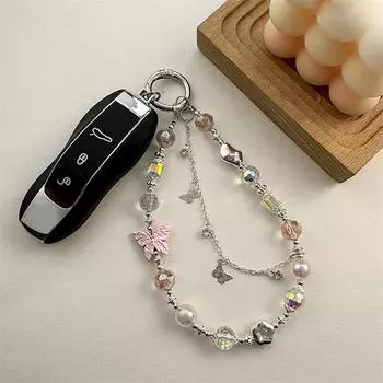 Легкий роскошный усовершенствованный Y2K сплав бабочка бисер телефон цепочка брелок брелок сумка кулон телефон чехол подвесная цепочка подарки розовый