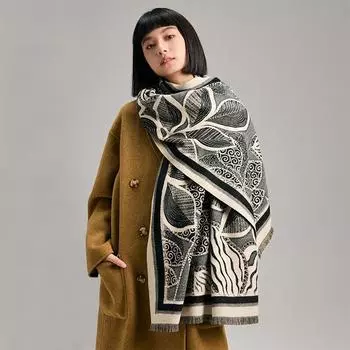 Легкий роскошный утолщенный шарф с кисточками из листьев, премиум-шарф, женская шаль 185 светло-коричневого