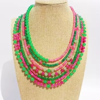 Легкий роскошный ювелирный дизайн, розовое и зеленое ожерелье из натурального камня с бусинами, изысканная цепочка на ключицу 742