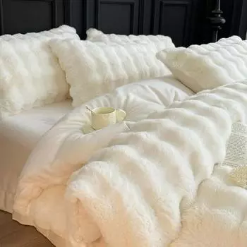Легкий роскошный высококачественный кроличий бархат из четырех предметов, зимнее утолщенное теплое двустороннее бархатное молочно-бархатное пододеяльник, антистатическое постельное белье Sheet type 4PCS
