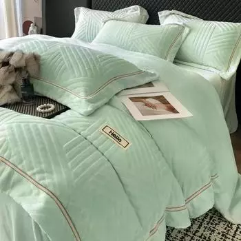 Легкий роскошный зимний комплект из четырех предметов из утолщенной кроличьей шерсти, высококачественный молочный флис, теплое постельное белье, простая серия комплектов 1.5m Sheet 4pcs синий