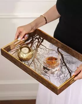Легкий роскошный золотой поднос для веток, гостиная, спальня, дом, высококачественный поднос для хранения вещей