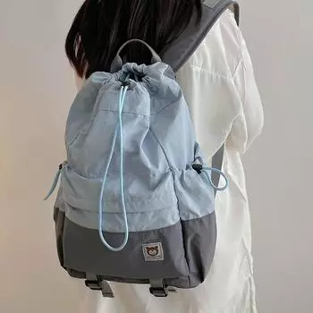 Легкий рюкзак для женщин, контрастный цвет, школьная сумка со шнурком, рюкзак для спорта на открытом воздухе розовый