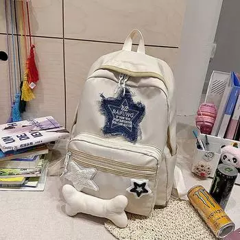 Легкий рюкзак Star Patch для девочек — европейский и американский стиль, подходит для учеников средних и старших классов, а также для студентов колледжей One Size чёрный