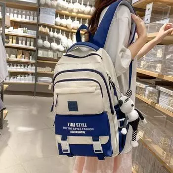 Легкий школьный рюкзак большой емкости с цветными блоками, женский рюкзак с буквенным принтом для начальной школы розовый