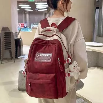 Легкий школьный рюкзак для студентов, большой емкости, рюкзак с цветными блоками чёрный