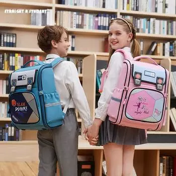 Легкий школьный рюкзак из искусственной кожи для учащихся начальной школы, интегрированный полностью открытый детский рюкзак с защитой позвоночника для девочек и мальчиков от 3 до 4 классов фиолетовый