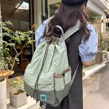 Легкий школьный рюкзак на шнурке, студенческий рюкзак с цветными блоками для занятий спортом на открытом воздухе, альпинизма, дорожная сумка большой емкости бежевый