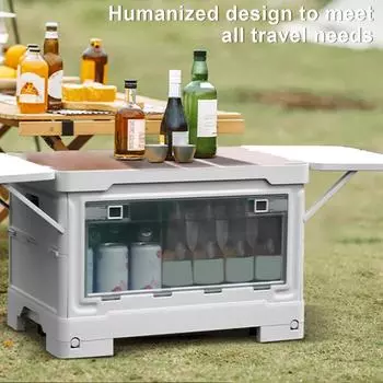 Легкий уличный стол, портативный складной кемпинговый стол с ящиком для хранения на колесах для организации пикника на открытом воздухе на пляже и кемпинге серый