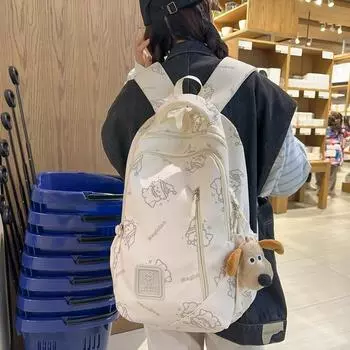 Легкий женский школьный рюкзак с принтом для школьников чёрный