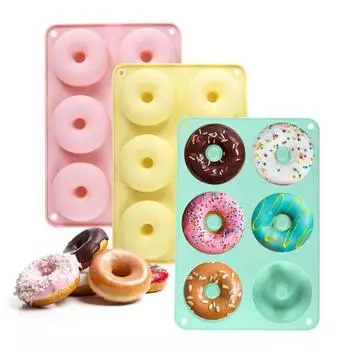 Легко демонтируемая 6-звенная форма для пончиков, антипригарная силиконовая форма для выпечки макарон цвета макарон, силиконовая форма для выпечки кексов
