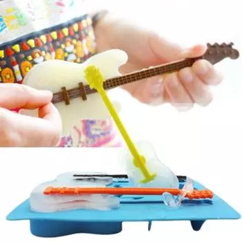 Легко извлекаемая форма для кубиков льда, очень мягкая, полезная форма для приготовления кубиков льда в форме гитары, форма для десерта синий