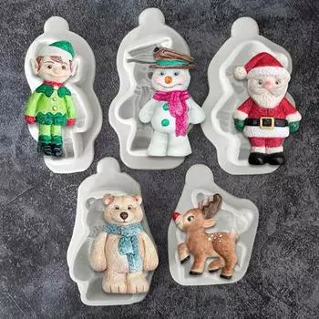 Легко извлекаемая силиконовая форма для помадки, пищевой антипригарный инструмент для выпечки, 3D Санта-Клаус, снеговик, шоколад E