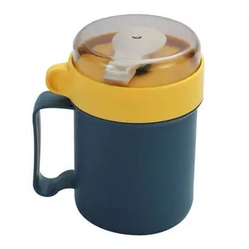 Легко моющаяся миска для супа на 500 мл, встроенная ложка, прочная многофункциональная портативная овсянка с герметичной крышкой и ручкой синий