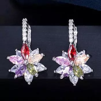Легко носить милые геометрические цветы многоцветные кубические циркониевые серьги-гвоздики для женщин модные украшения для вечеринок