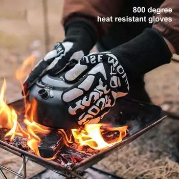 Легко носить с собой, перчатки для барбекю, огнестойкая хлопковая подкладка защищает руки