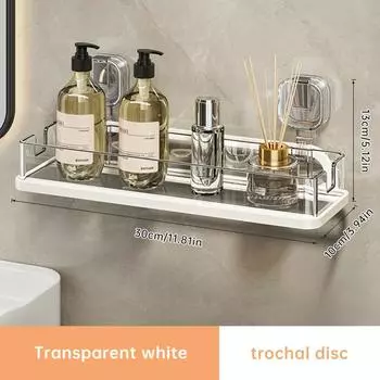 [Легко устанавливаемая душевая полка Musurjoy] Без сверления Полка для ванной на присосках Musurjoy - Толстый пластик и алюминиевый сплав Настенная душевая полка прозрачный белый