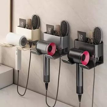 Легко устанавливаемый металлический держатель для фена - настенный, не требующий сверления органайзер для ванной комнаты для электрических фенов чёрный
