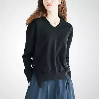 Легко зрелый V-образный вырез вязаные топы полоски модный костюм Black one-piece Tops XL