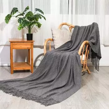 Легкое эластичное тканое одеяло с кисточками, всесезонное одеяло, которое можно стирать в машине, для дивана-кровати 120x180cm темно-зеленого