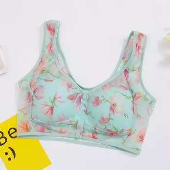 Легкое и дышащее нижнее белье большого размера с цветочным принтом спереди, застежкой на пряжке, с красивыми сборками сзади, короткий бюстгальтер-майка L (recommended 90-55kg) чёрный